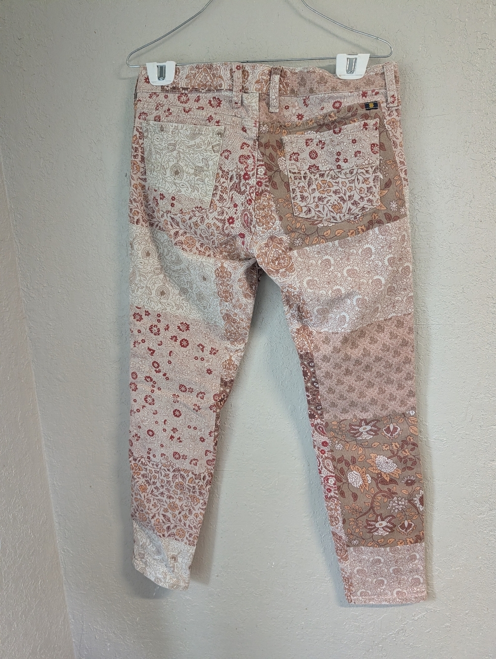 Patchwork Skinny Jeans 8 Blush Low Rise Paisley Floral Boho Festival Denim Fem - Picture 9 of 9